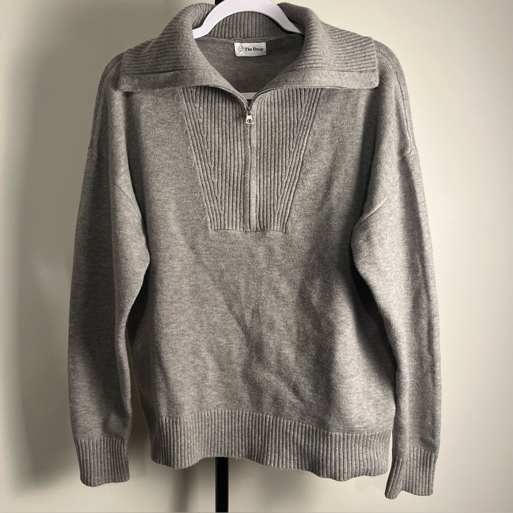 The Drop Half Zip Pullover Gray Sweater Long Sleeve Collared Soft Comfy Large